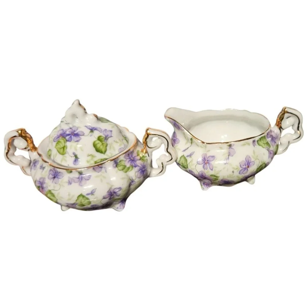 Vtg Trinket Lot Bavarian Trinket Box, Chinese Stamp Ink, Latton Sugar‎ & Creamer